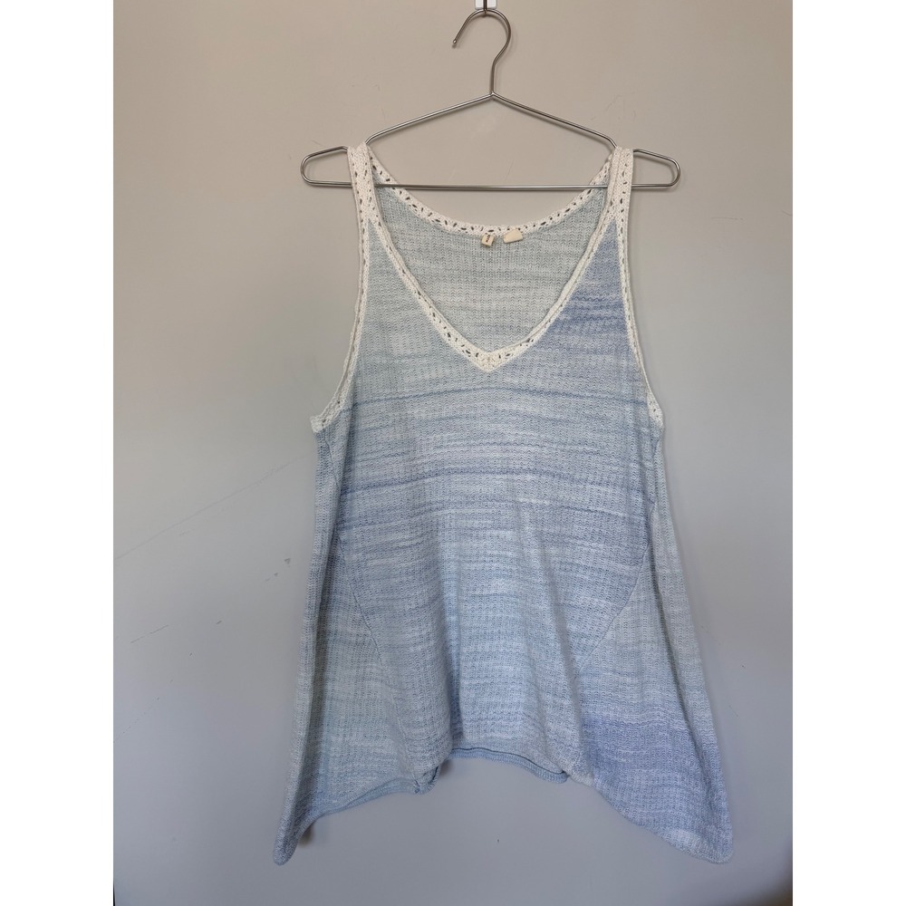 Moth Anthropologie Blue Space Dye Crochet Trim Sharkbite Sweater Tank Top XL